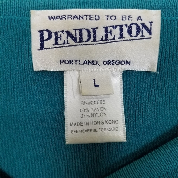 Pendleton Teal Long Sleeve Rayon Blouse Large - Picture 3 of 3